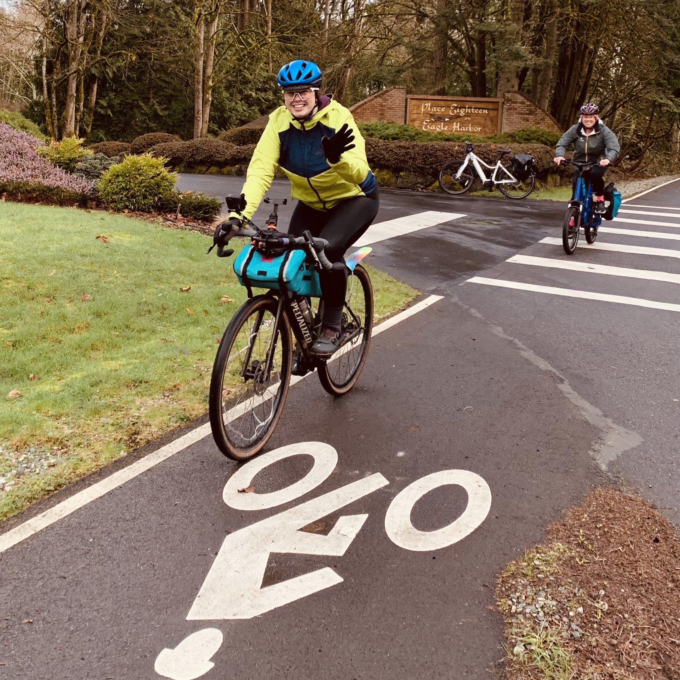 Shannon enjoys the separated bike lane that brings riders toward the finish.